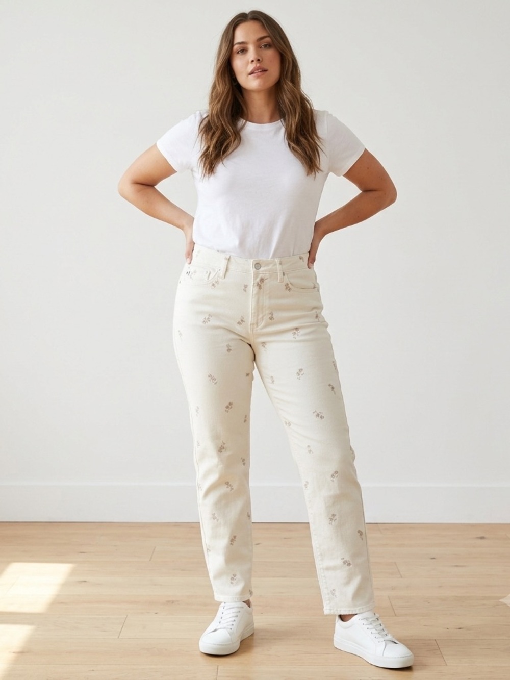 Seven7 Floral Embroidered Straight Leg White Jeans Size 8 NWOT